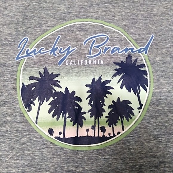 Lucky Brand Graphic Palm Tree Tee Blue Long‎ Sleeved Size L - Picture 6 of 7